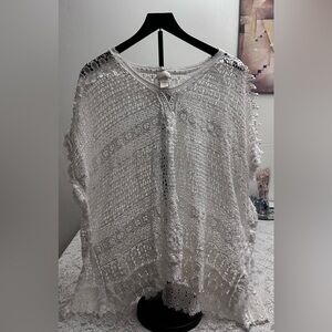 Chico’s White Crochet Boho Cover Up One Size Beach Top